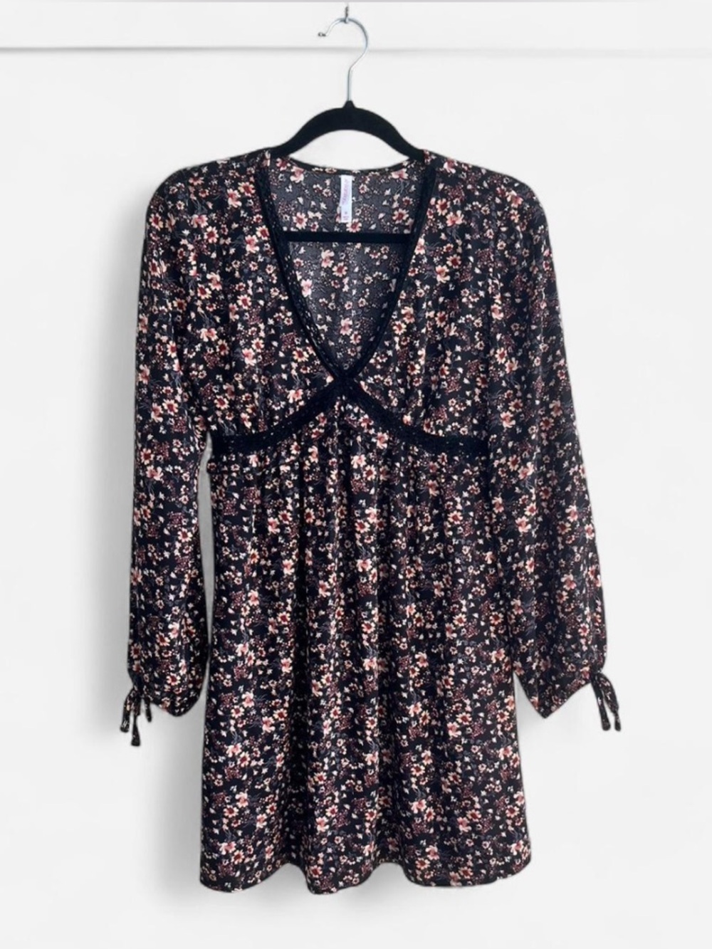Xhilaration Floral Long Sleeve Mini Dress Goth Boho Coquette Flowy Lightweight
